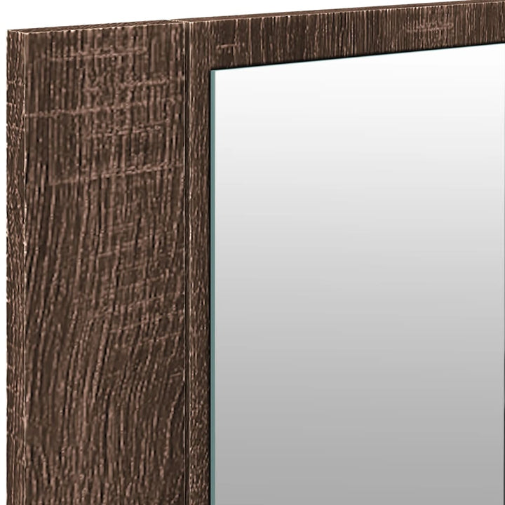 badeværelsesskab m. spejl og LED-lys 100x12x45 cm brun eg