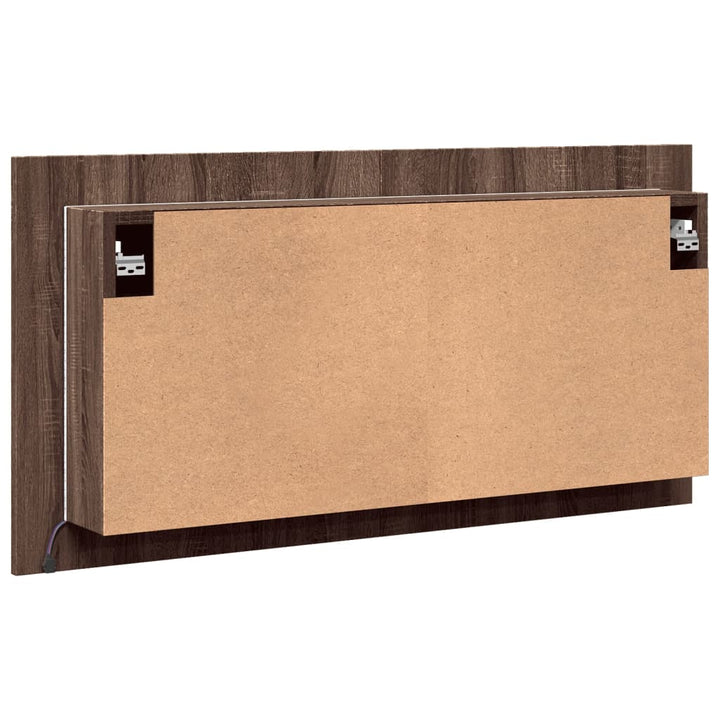 badeværelsesskab m. spejl og LED-lys 90x12x45cm akryl brunt eg