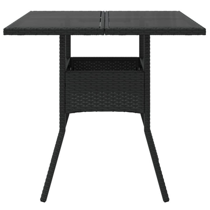 havebord med glastop 80x80x75 cm polyrattan sort