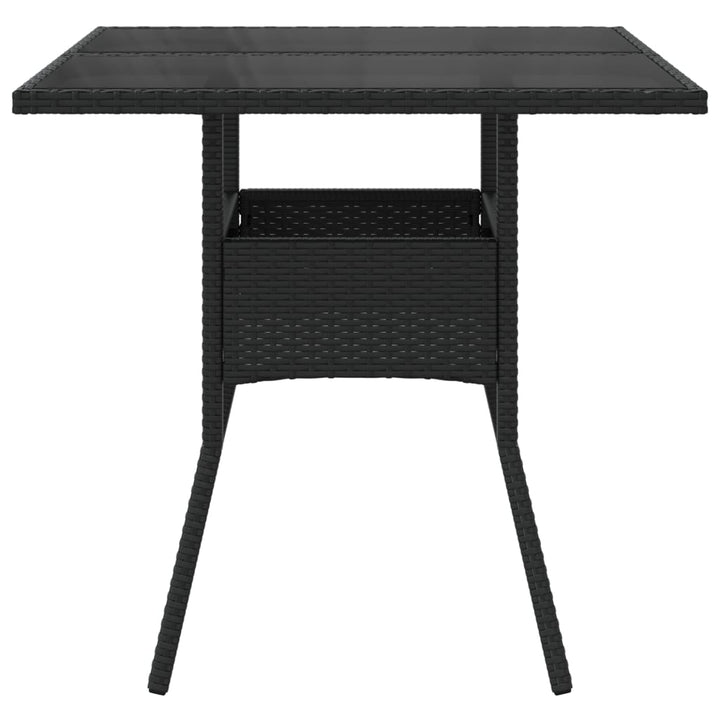 havebord med glastop 80x80x75 cm polyrattan sort