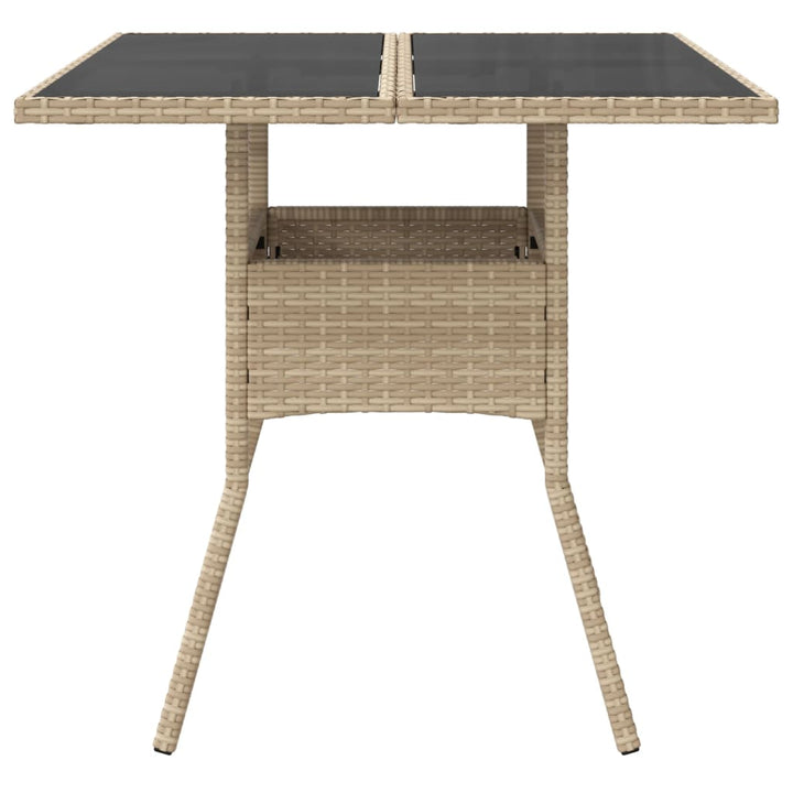 havebord med glastop 80x80x75 cm polyrattan beige