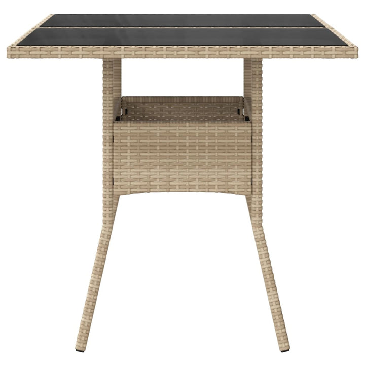 havebord med glastop 80x80x75 cm polyrattan beige