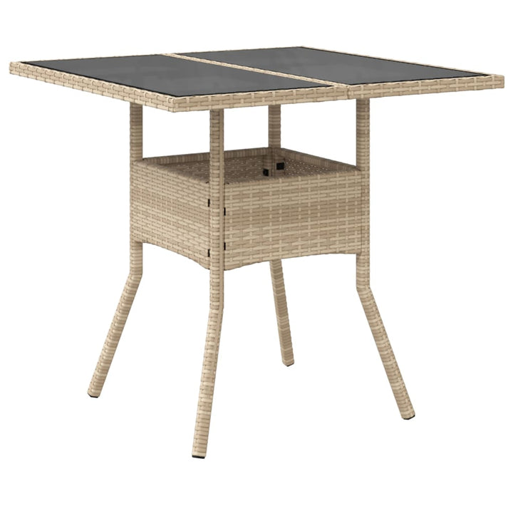 havebord med glastop 80x80x75 cm polyrattan beige