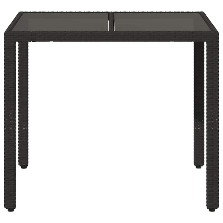 havebord med glastop 90x90x75 cm polyrattan sort