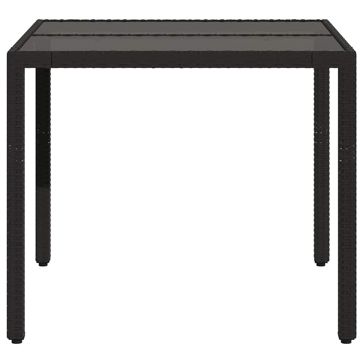 havebord med glastop 90x90x75 cm polyrattan sort