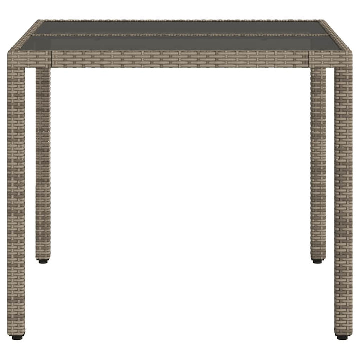 havebord med glastop 90x90x75 cm polyrattan grå