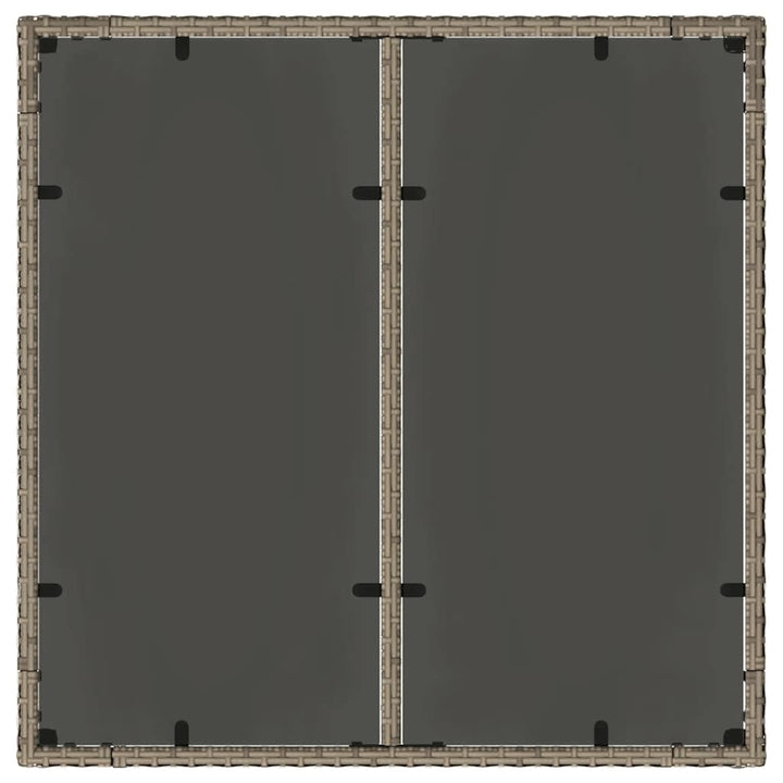 havebord med glastop 90x90x75 cm polyrattan grå
