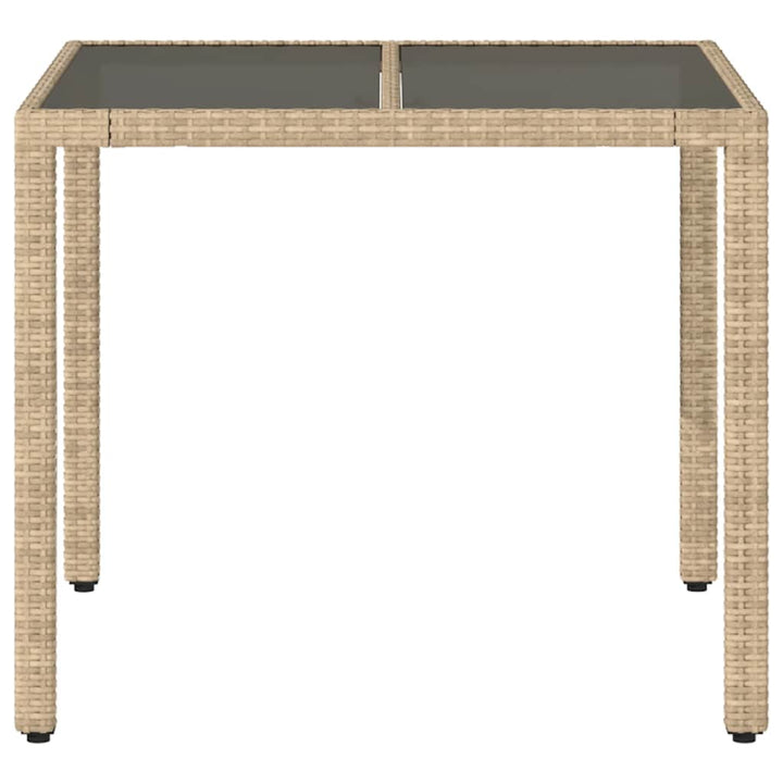 havebord med glastop 90x90x75 cm polyrattan beige