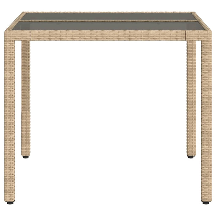 havebord med glastop 90x90x75 cm polyrattan beige
