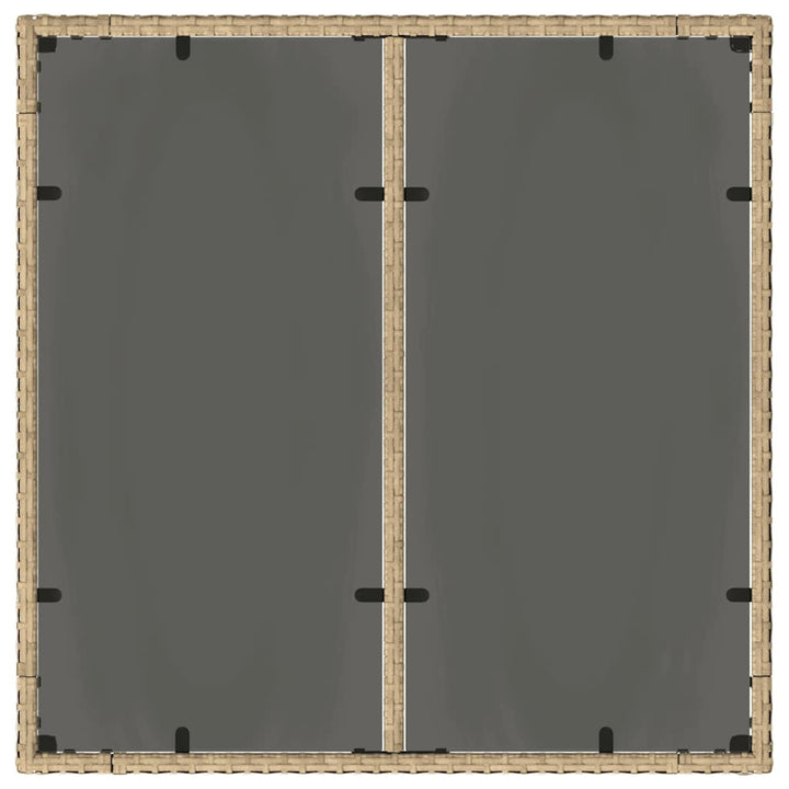 havebord med glastop 90x90x75 cm polyrattan beige