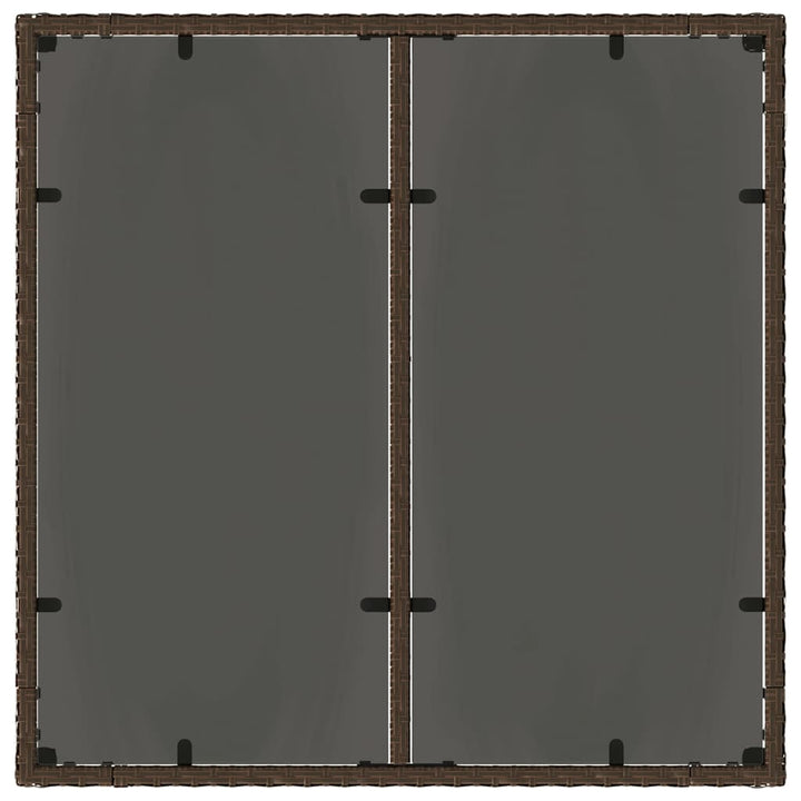havebord med glastop 90x90x75 cm polyrattan brun