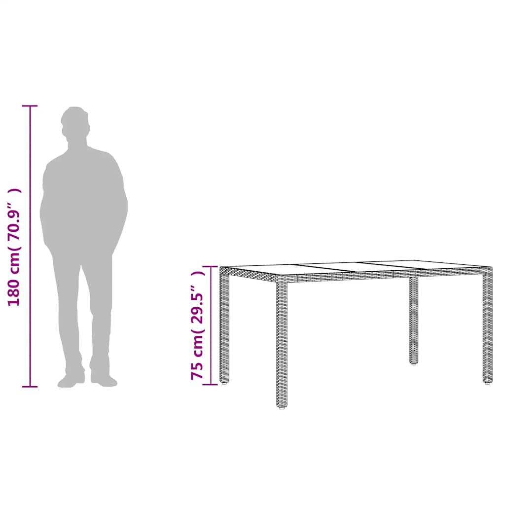 havebord med glastop 150x90x75 cm polyrattan brun