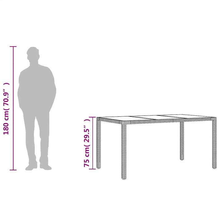 havebord med glastop 150x90x75 cm polyrattan brun