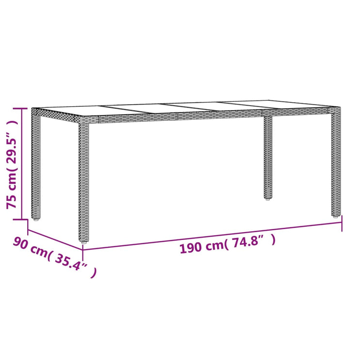 havebord med glastop 150x90x75 cm polyrattan sort