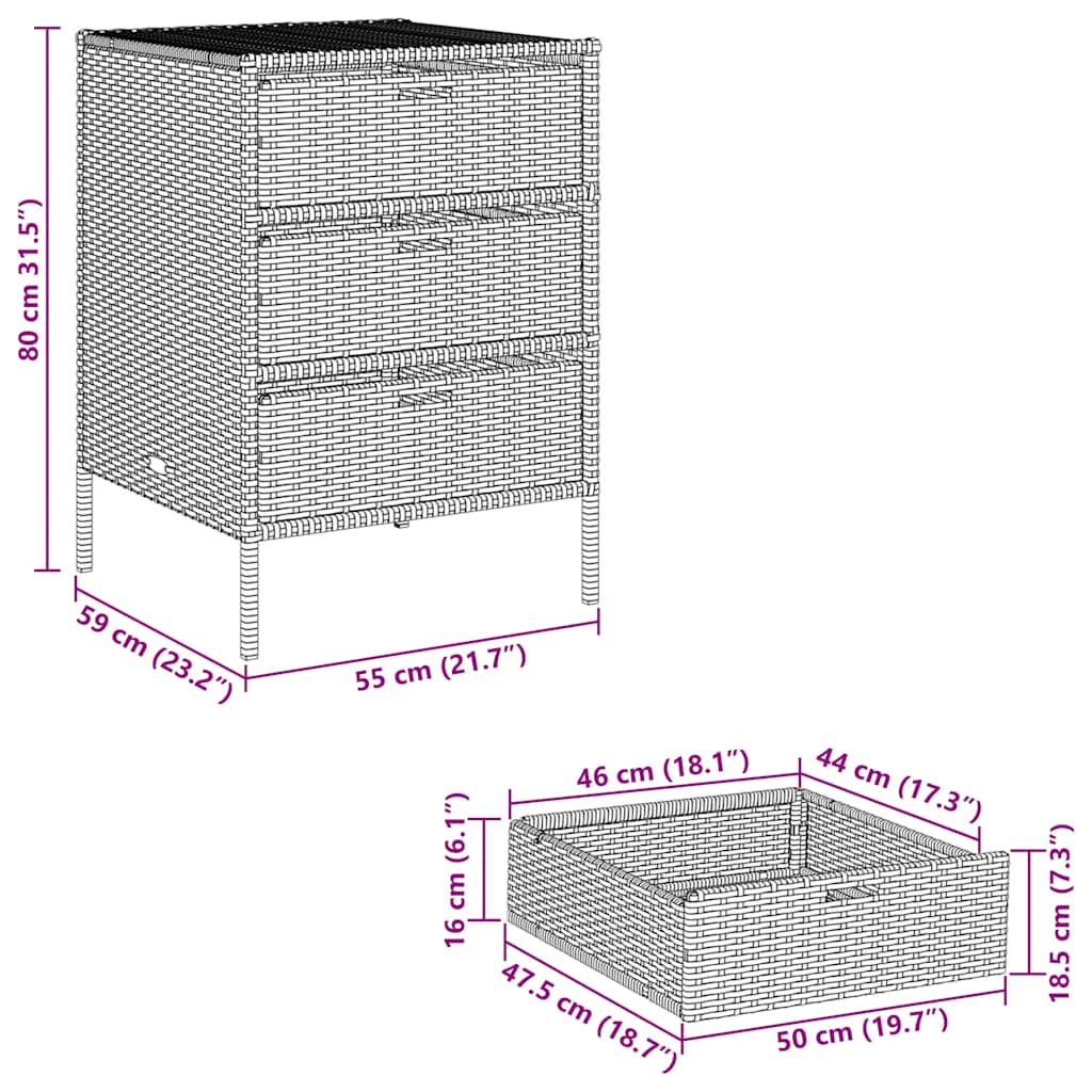 opbevaringsskab til haven 55x59x80 cm polyrattan beige