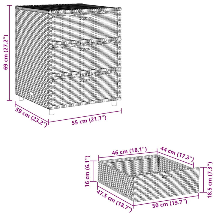 opbevaringsskab til haven 55x59x69 cm polyrattan sort