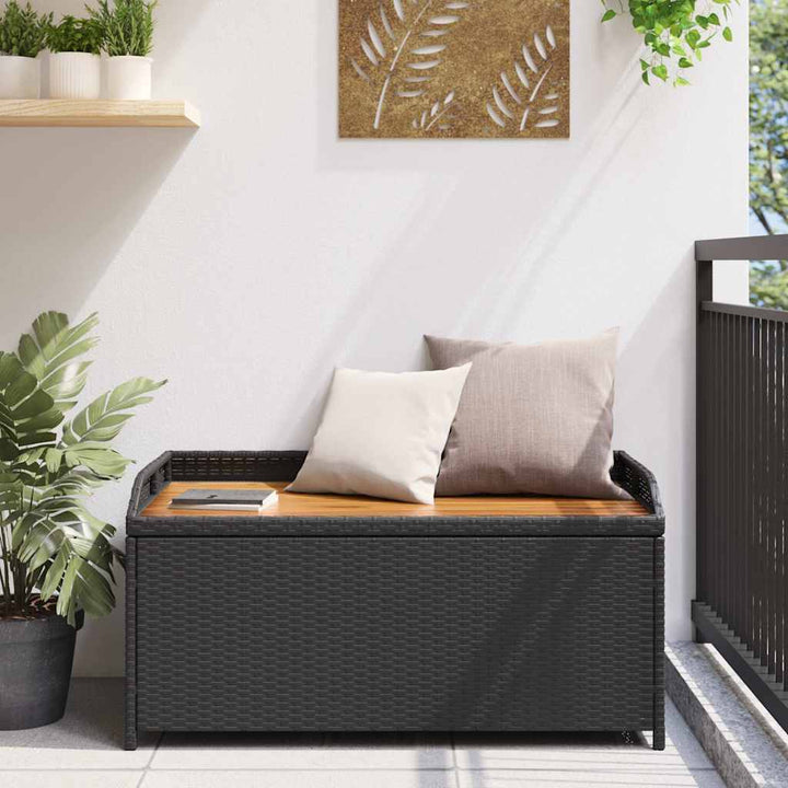 opbevaringsbænk 100x50x52 cm polyrattan og akacietræ sort