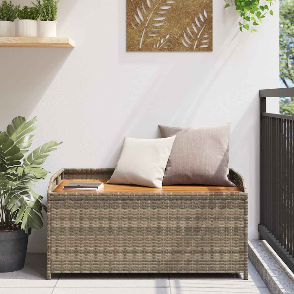 opbevaringsbænk 100x50x52 cm polyrattan og akacietræ grå