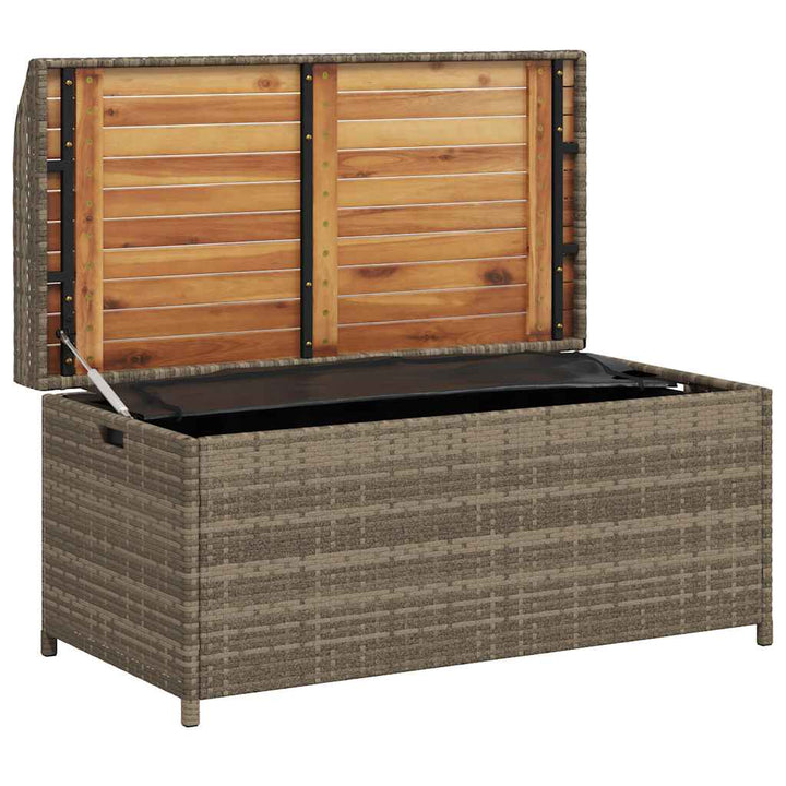 opbevaringsbænk 100x50x52 cm polyrattan og akacietræ grå