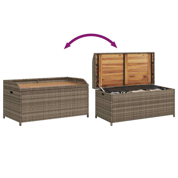 opbevaringsbænk 100x50x52 cm polyrattan og akacietræ grå