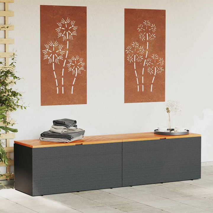 opbevaringsboks til haven 220x50x54 cm polyrattan akacie sort