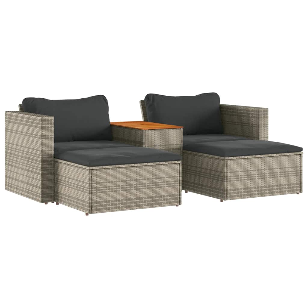sofasæt 5 dele med hynder polyrattan akacietræ grå