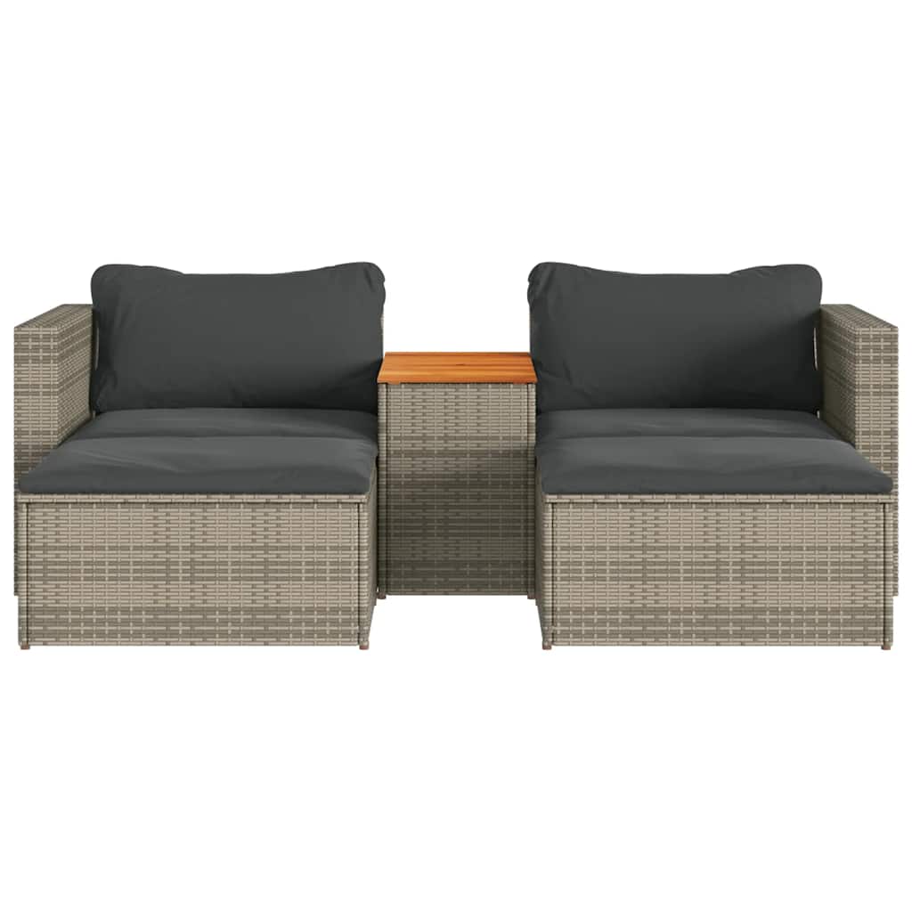 sofasæt 5 dele med hynder polyrattan akacietræ grå