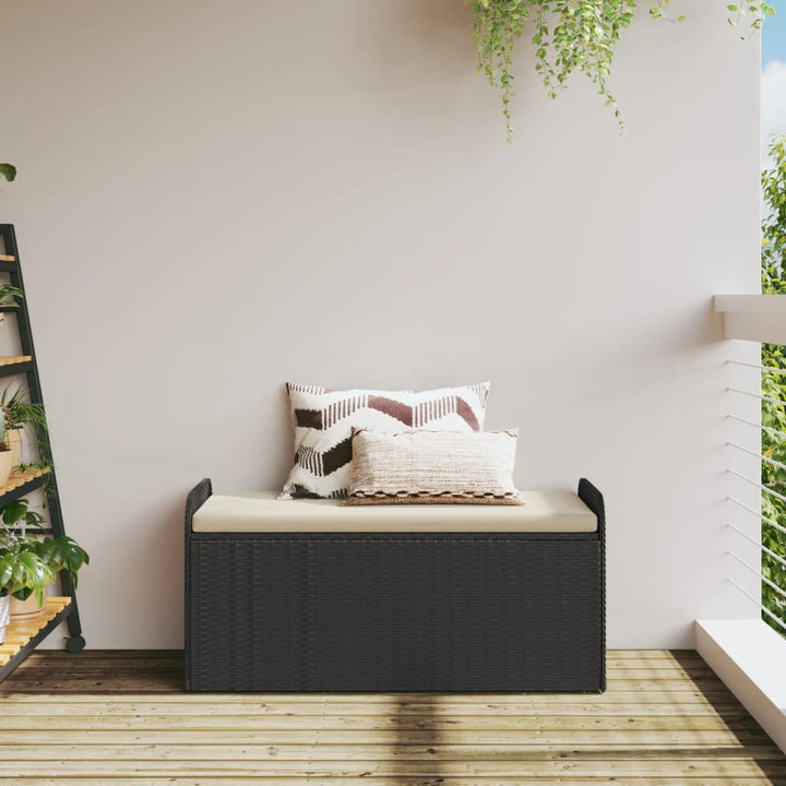 opbevaringsbænk med hynde 115x51x52 cm polyrattan sort