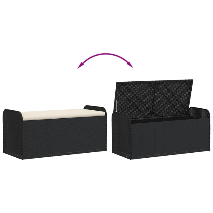 opbevaringsbænk med hynde 115x51x52 cm polyrattan sort