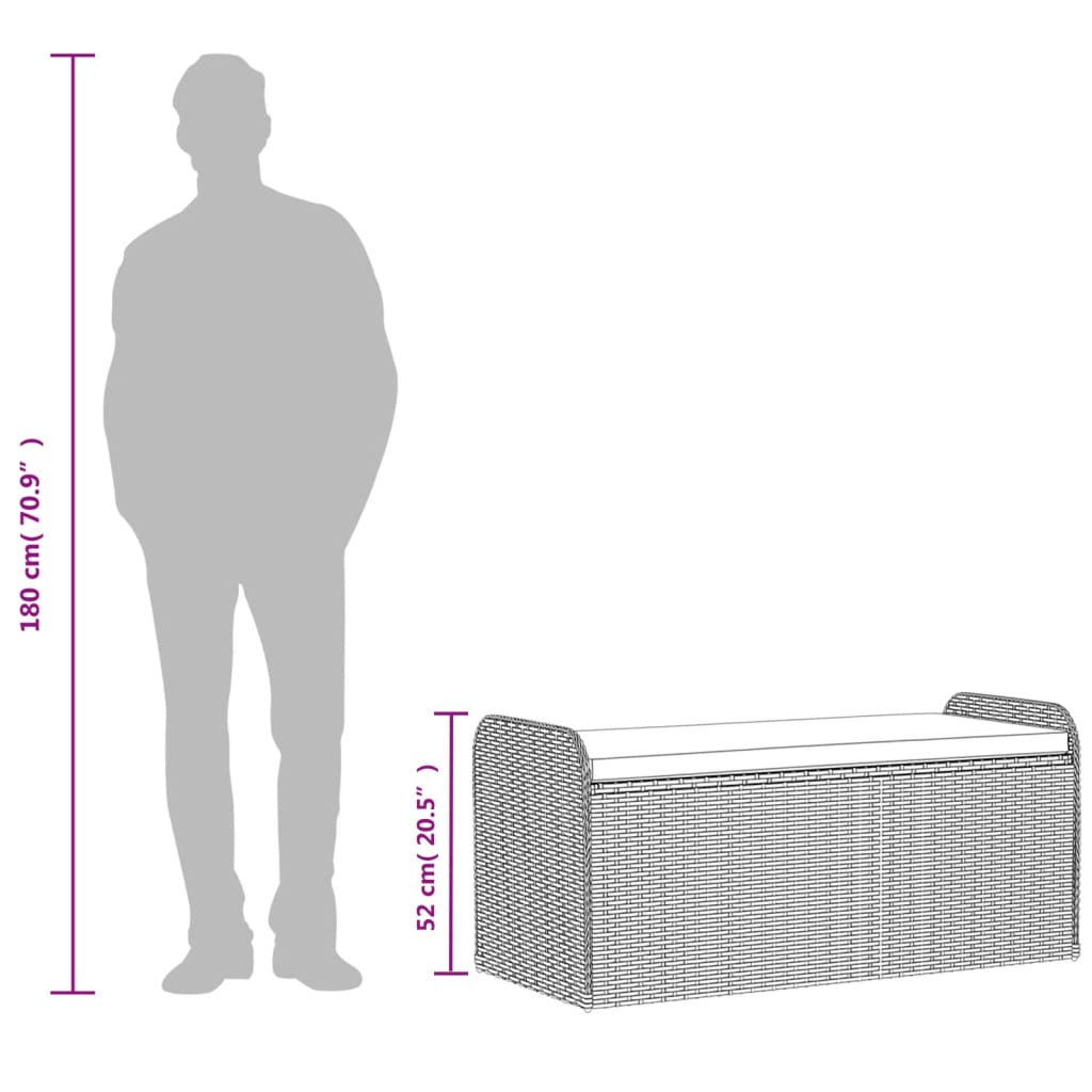 opbevaringsbænk med hynde 115x51x52 cm polyrattan sort
