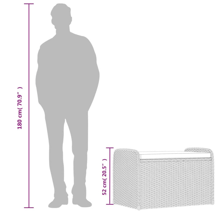 opbevaringsbænk med hynde 80x51x52 cm polyrattan sort
