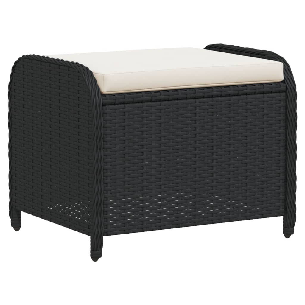 haveskammel med hynde 58x46x46 cm polyrattan sort