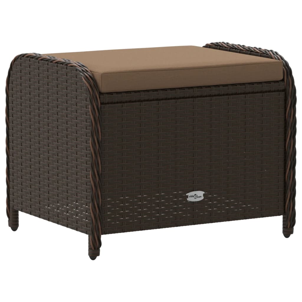haveskammel med hynde 58x46x46 cm polyrattan brun