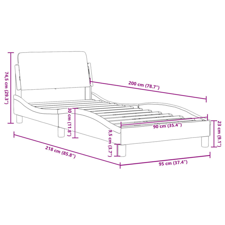 sengeramme med sengegavl Dover 90x200 cm fløjl blå