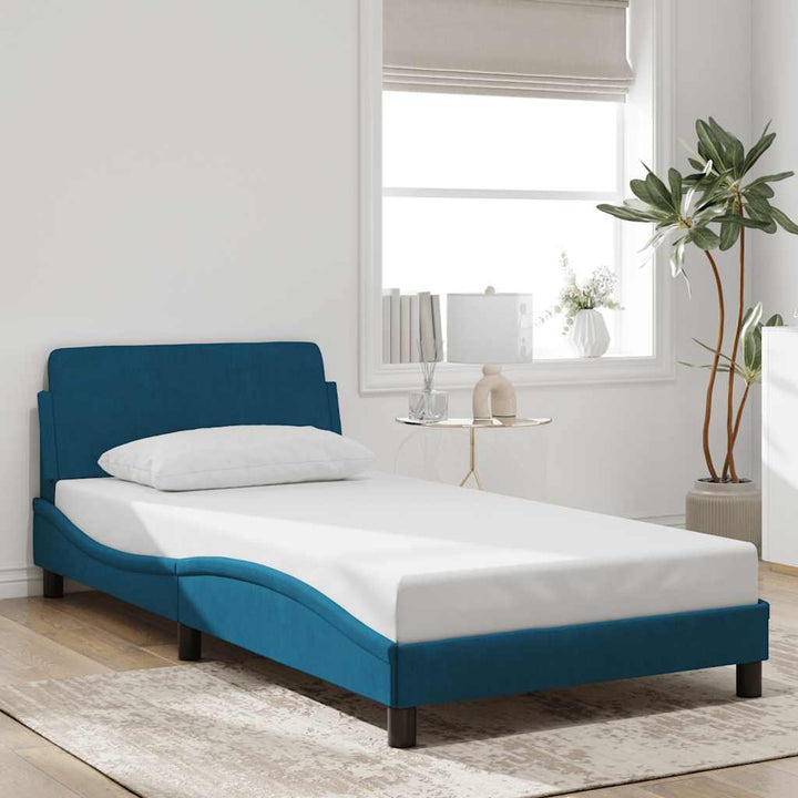 sengeramme med sengegavl Dover 100x200 cm fløjl blå