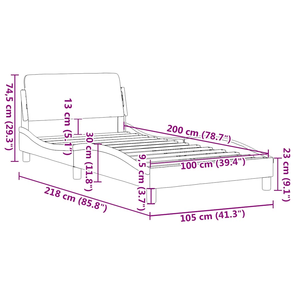 sengeramme med sengegavl Dover Pink 100x200 cm Fløjl