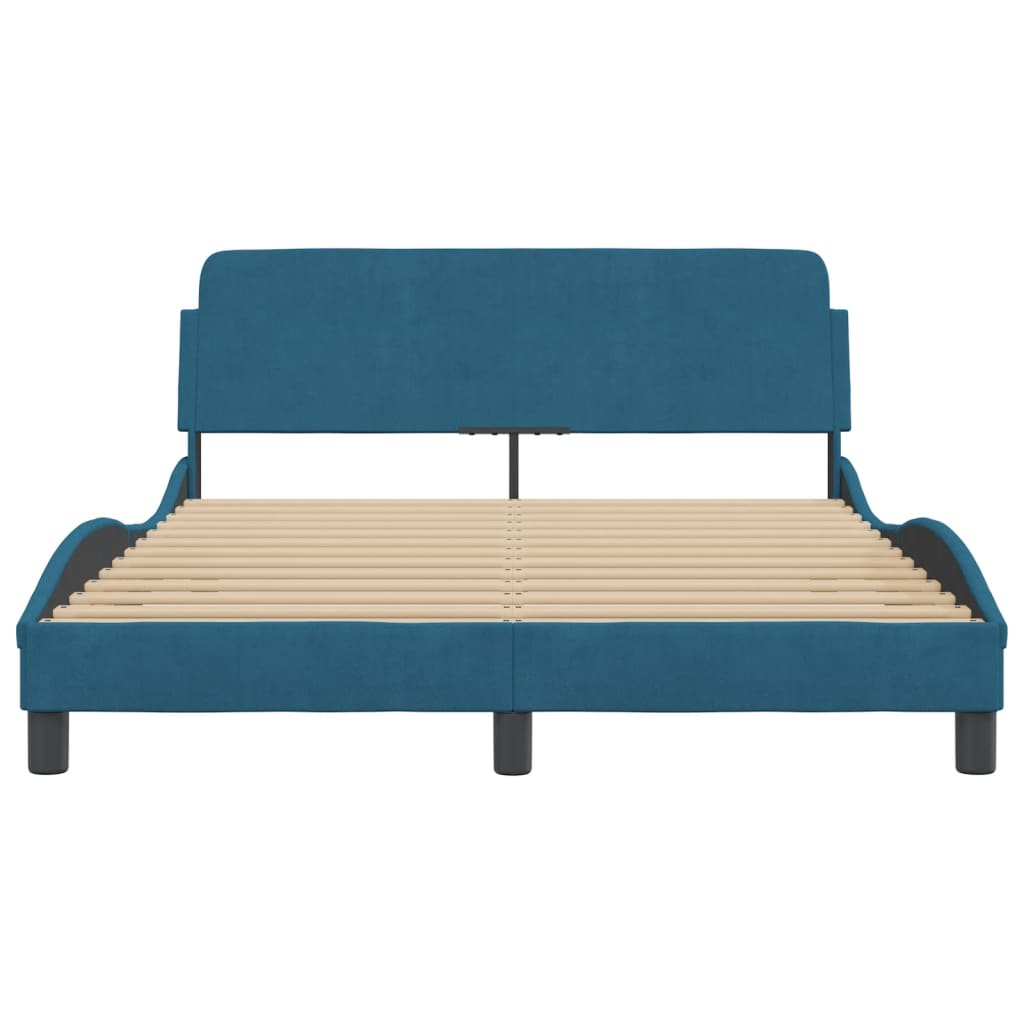 sengeramme med sengegavl Dover 140x190 cm velour blå