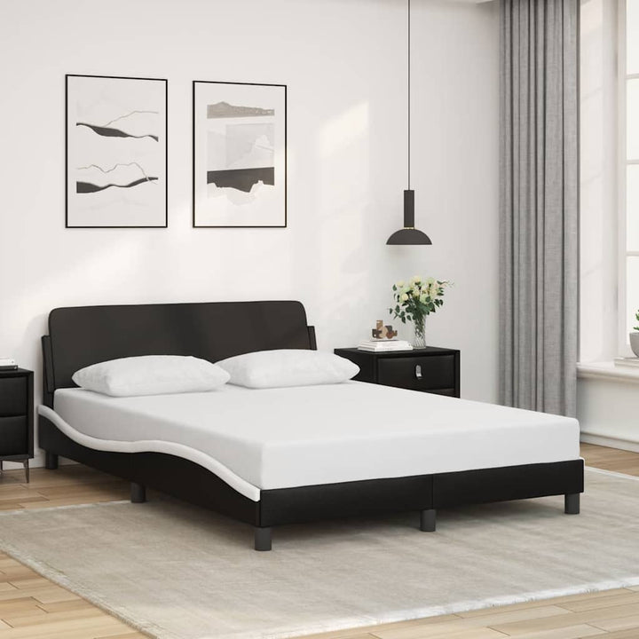 sengeramme Dover 140x190 cm kunstlæder sort og hvid