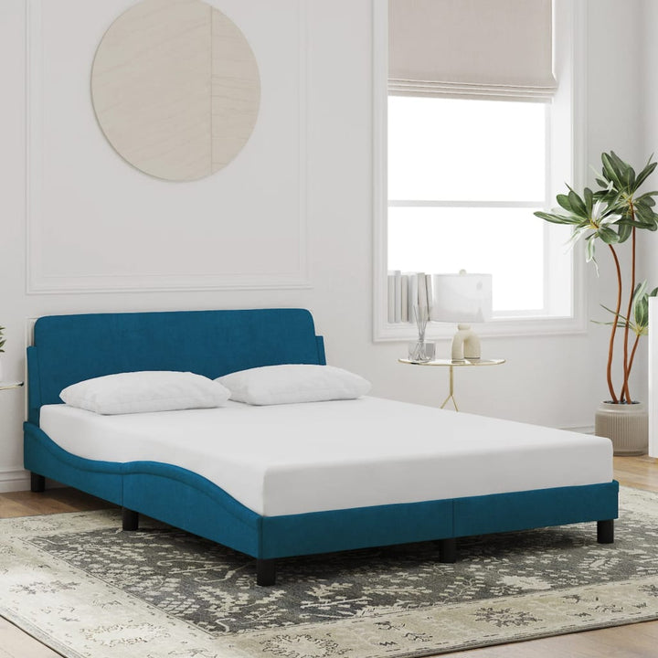 sengeramme med sengegavl Dover 140x200 cm velour blå