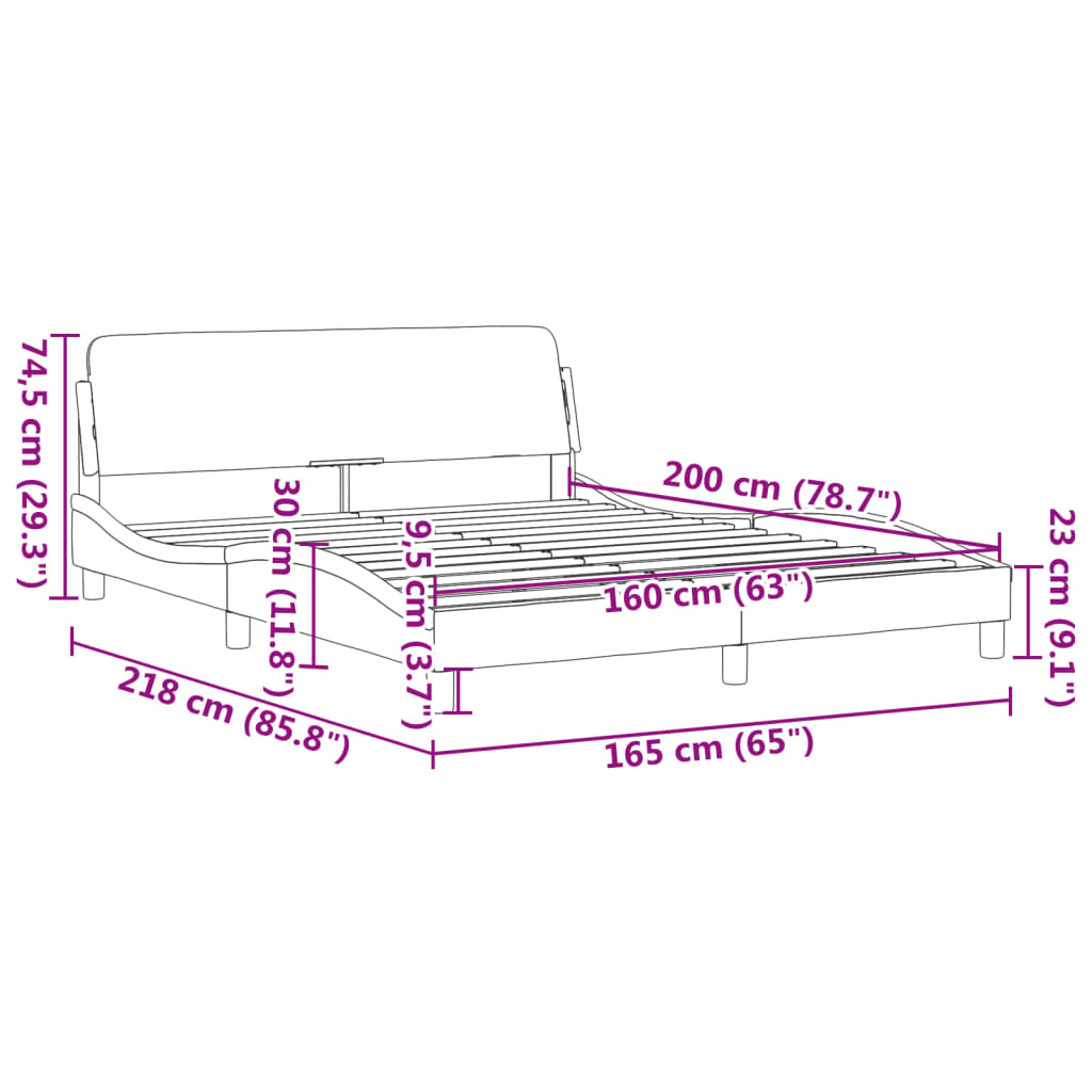sengeramme Dover Sort 160x200 cm Fløjl