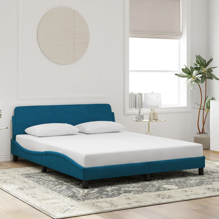 sengeramme med sengegavl Dover 160x200 cm velour blå
