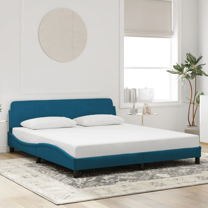 sengeramme med sengegavl Dover 180x200 cm velour blå