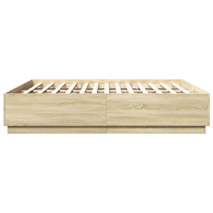 sengeramme med LED-lys 200x200 cm konstrueret træ sonoma-eg