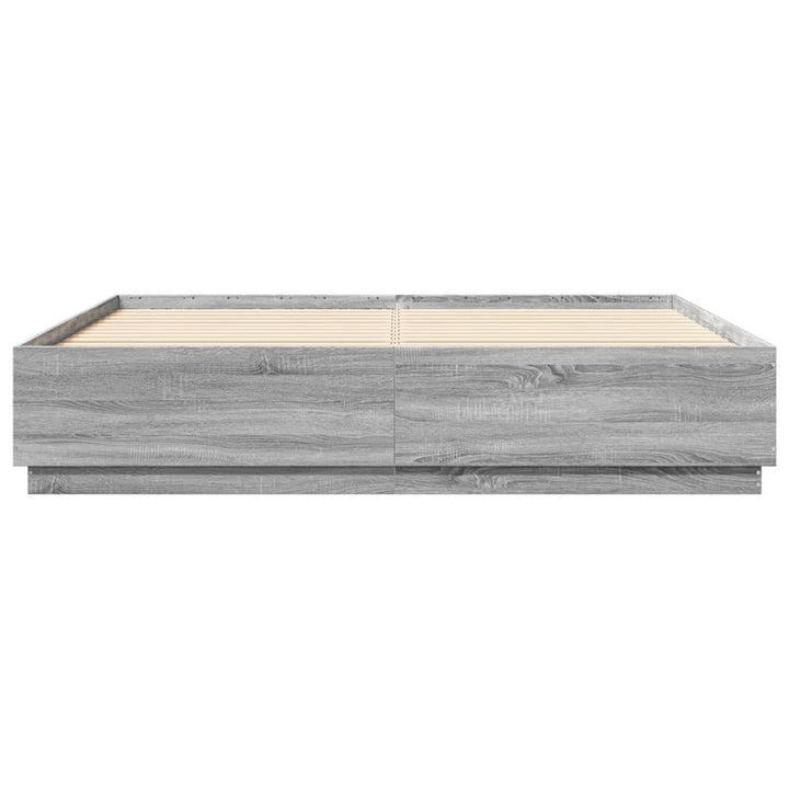 sengeramme med LED-lys 200x200 cm konstrueret træ grå sonoma-eg