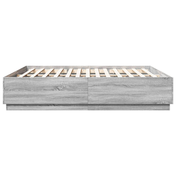 sengeramme med LED-lys 200x200 cm konstrueret træ grå sonoma-eg
