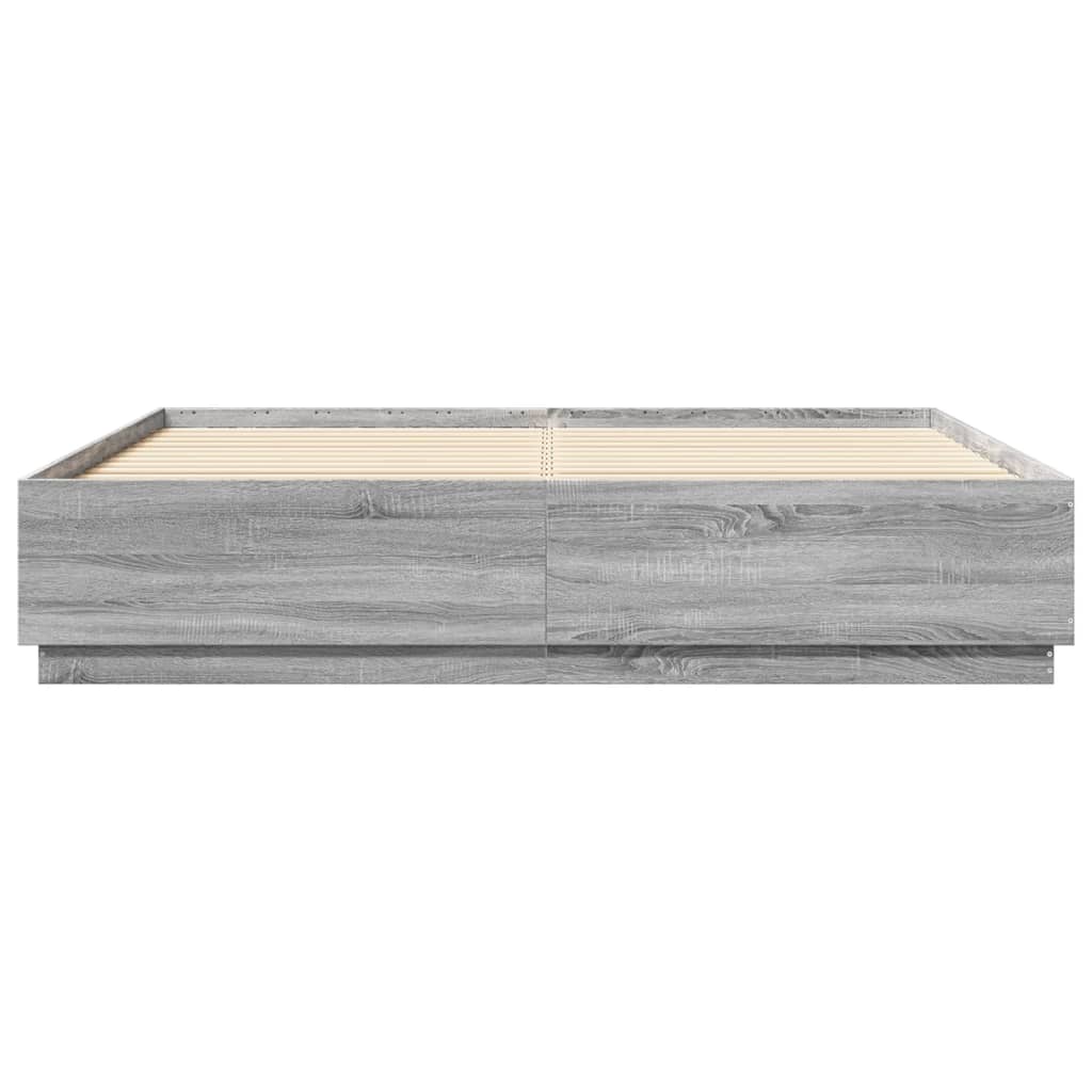 sengeramme med LED-lys 180x200 cm konstrueret træ grå sonoma-eg