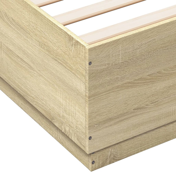 sengeramme med LED-lys 160x200 cm konstrueret træ sonoma-eg