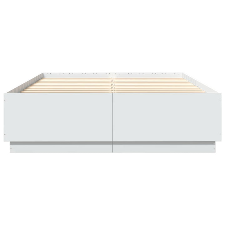 sengeramme med LED-lys 150x200 cm konstrueret træ hvid