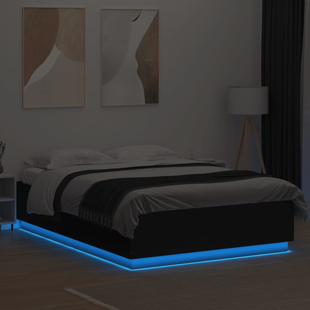 sengeramme med LED uden madras 150x200 cm sort
