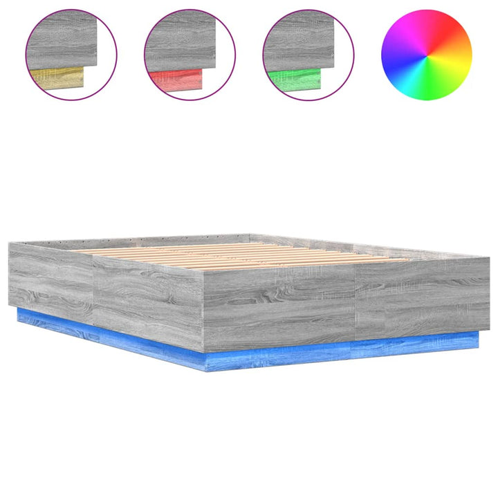sengeramme med LED-lys 150x200 cm konstrueret træ grå sonoma-eg